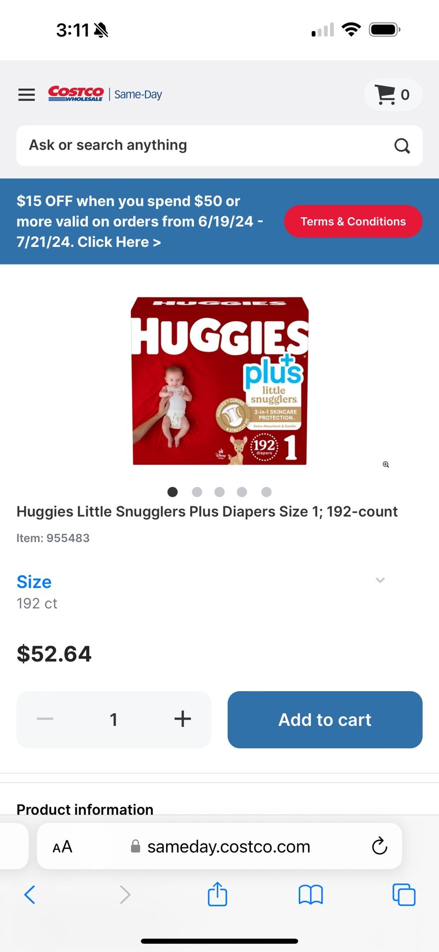 Costco purchase Big Box - Diapers Size 1