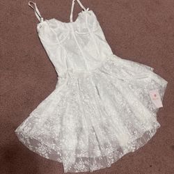 New large white lace ruffle corset short fairy core goth gothic dress mini