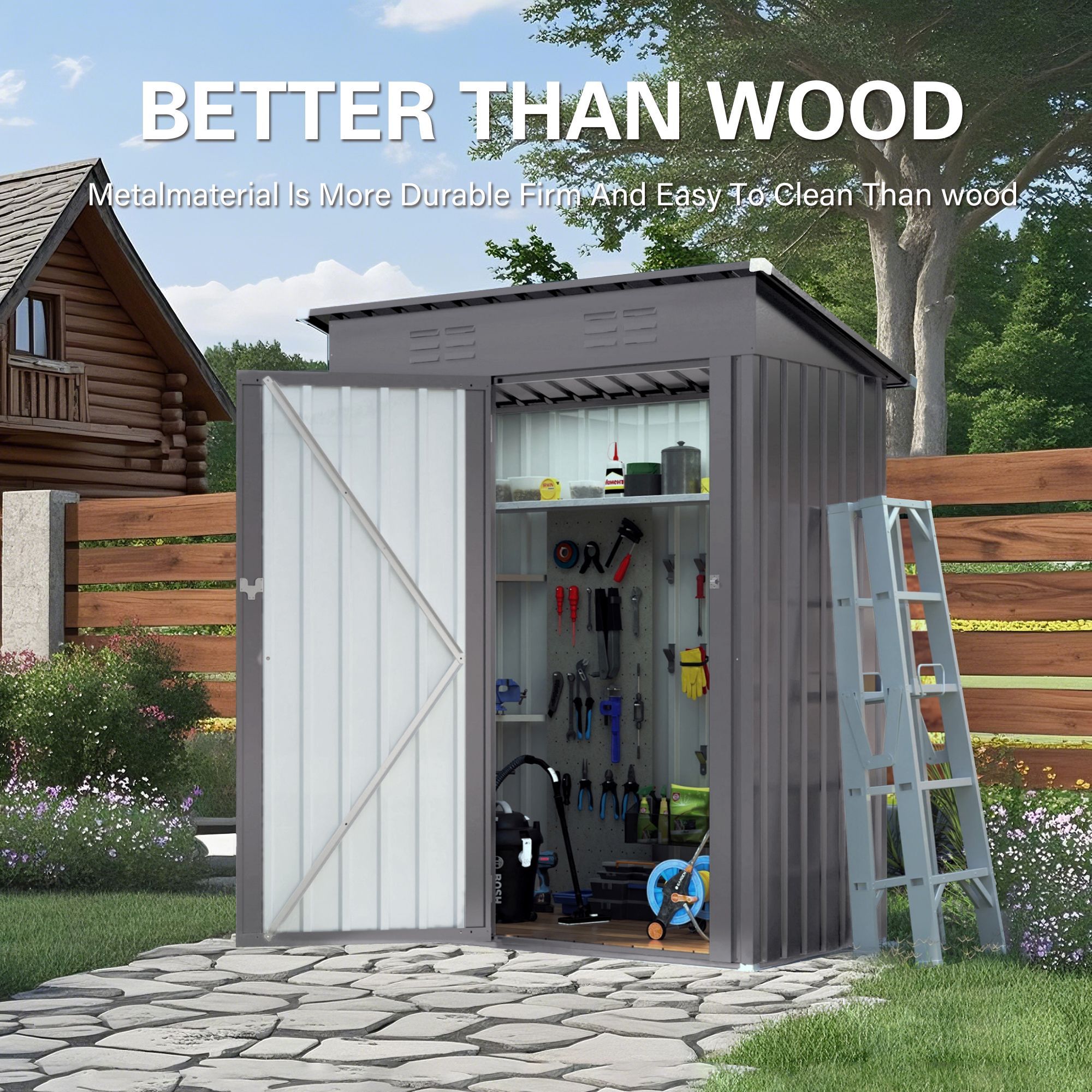 5X3 FT Metal Outdoor Storage Shed, Tool Shed with Pitched Roof and Lockable Door Compact Metal Tool Shed for Garden, Backyard, Patio, Everyday Sundrie