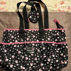 Disney MINNIE MOUSE Diaper Bag w/ Insulated Pacifier Bag, 8 Pockets