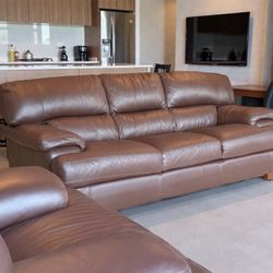 Natuzzi Italia Leather Sofa Set | 3-Seater + Loveseat | Dark Brown 