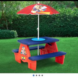 Paw Patrol 4 Seat Activity Picnic Table With Umbrella/ Toddler/ Kids/ Toys/ Furniture/ Daycare/ Table/ Umbrella / New