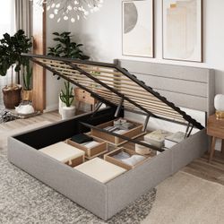 Braya Hydraulic Lift Up Storage Upholstered Platform Bed By