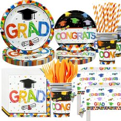 new Graduation Party Supplies 2023, Graduation Party Tableware Decorations Include Graduate Plates, Napkins, Cups, Cutlery, Tablecloth, Straws, Congra