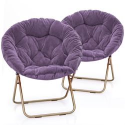 2 MoNiBloom Round Folding Faux Fur Saucer Chairs
