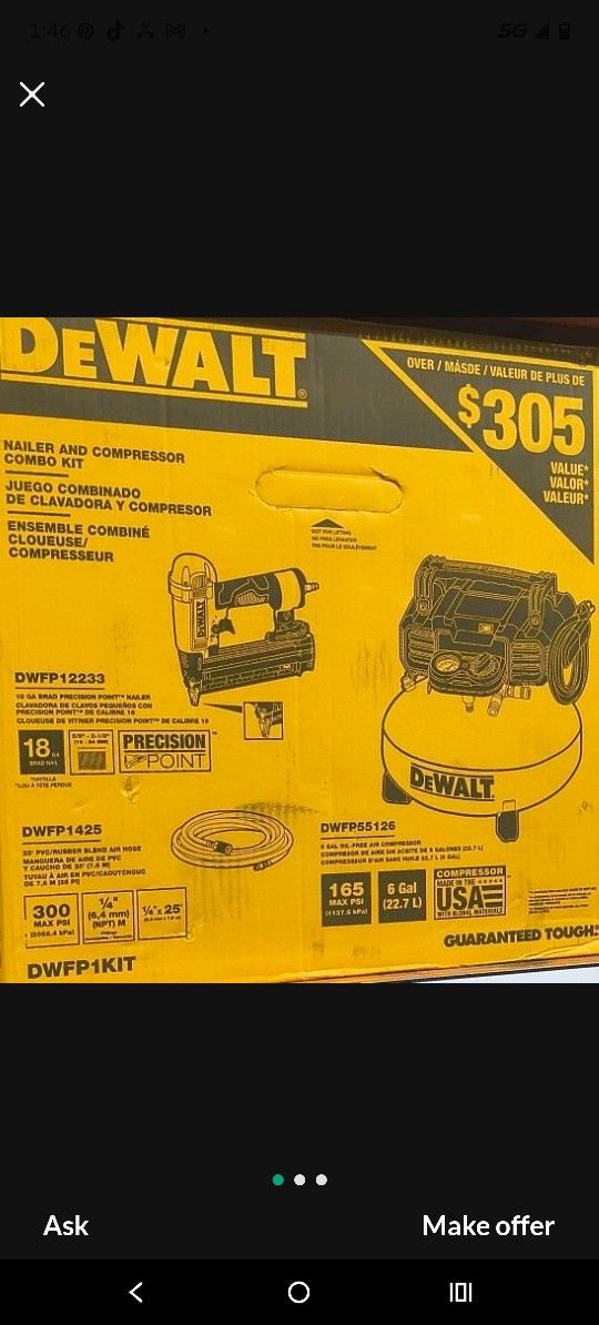 DeWalt Air Compressor .Comes With Hose & Nail Gun