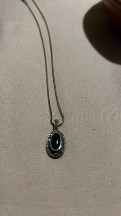 Silver Necklace with Black Oval Pendant