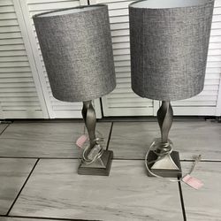 Pair Of  Silver Colored Lamps