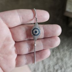 Elegant Silver And Blue Evil Eye Bracelet 