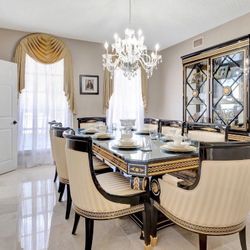 Luxury European Black Lacquer & Gold Dining Collection – Full Estate Set