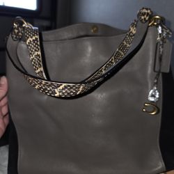 Coach Purse Grey & Black W/snake Skin Straps