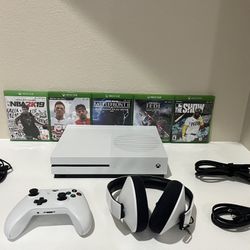 XBOX One/1 S w/ games, headphones, and controller