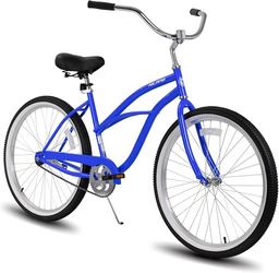 Hiland Beach Cruiser Bike for Adults, 26 inch Step-Through Frame Womens Bicycle, Rear Coaster Brakes, Blue