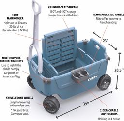 Cuddy 40QT Cooler Wagon — Built-in Seating, Cup Holders, Storage | Beach Tailgate Outdoor