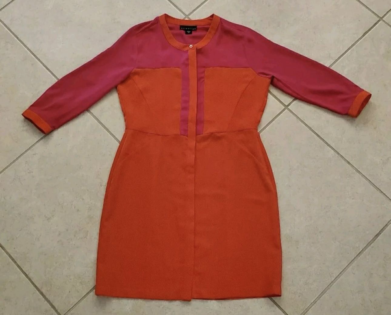 Womens Attention 3/4 Sleeve Empire Dress Size M Orange