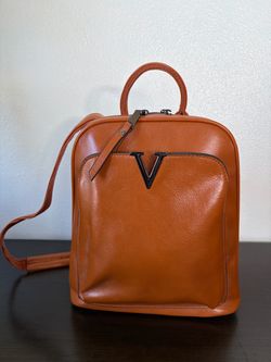 Leather Backpack Purse V-Logo Daypack