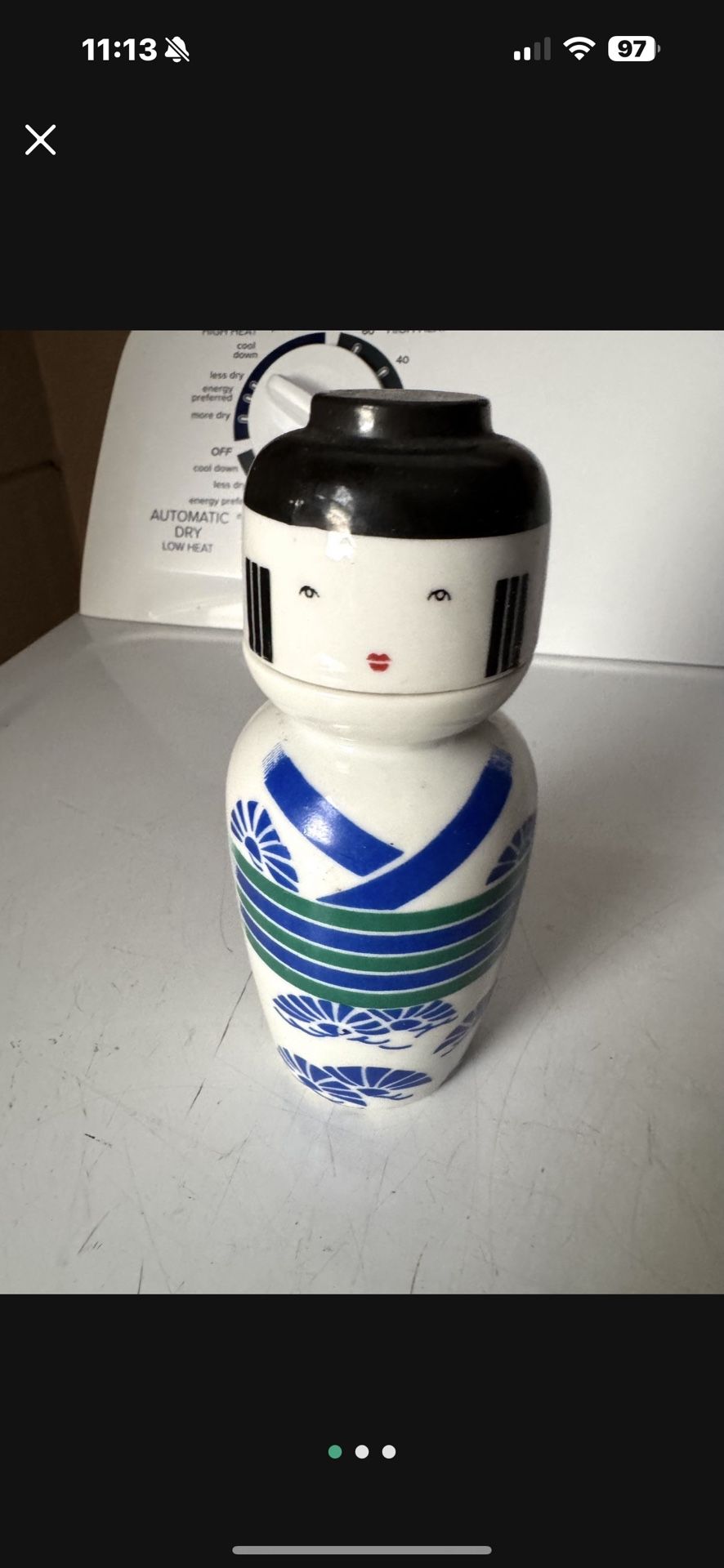 Vintage Geisha Girl Kokeshi Porcelain Sake Decanter Bottle & Cup Set Royal Blue
