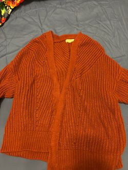 Rust Orange Open-Front Knit Cardigan