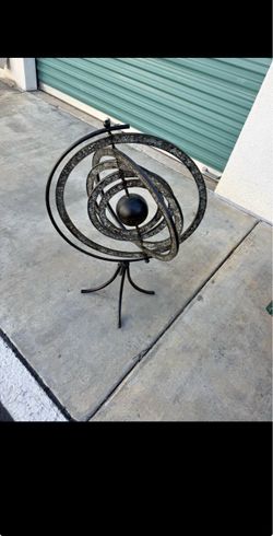 Metal Armillary sphere with mosaic glass inlay