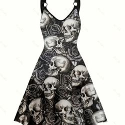 Women's Size XXL (14) Skull Print Backless Dress 