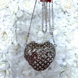 ✨ NEW SILVER HEART CROSSBODY CHAIN BAG MINI SOLID HEAVY METAL BASKET WEAVE DRIP✨