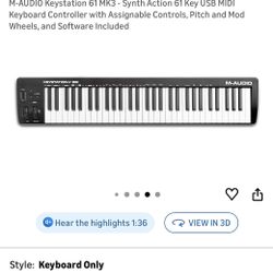 M-AUDIO Keystation 61 MK3 - Synth Action 61 Key USB MIDI Keyboard Controller with Assignable Control