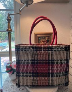 The Sak - woven plaid purse (pink, blue, white and tan)