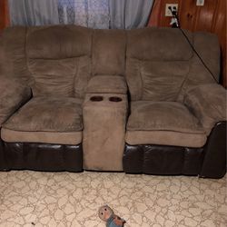 Sofas , Light Brown, 1 Large With 2recliners,  1 Smaller With 2  recliners