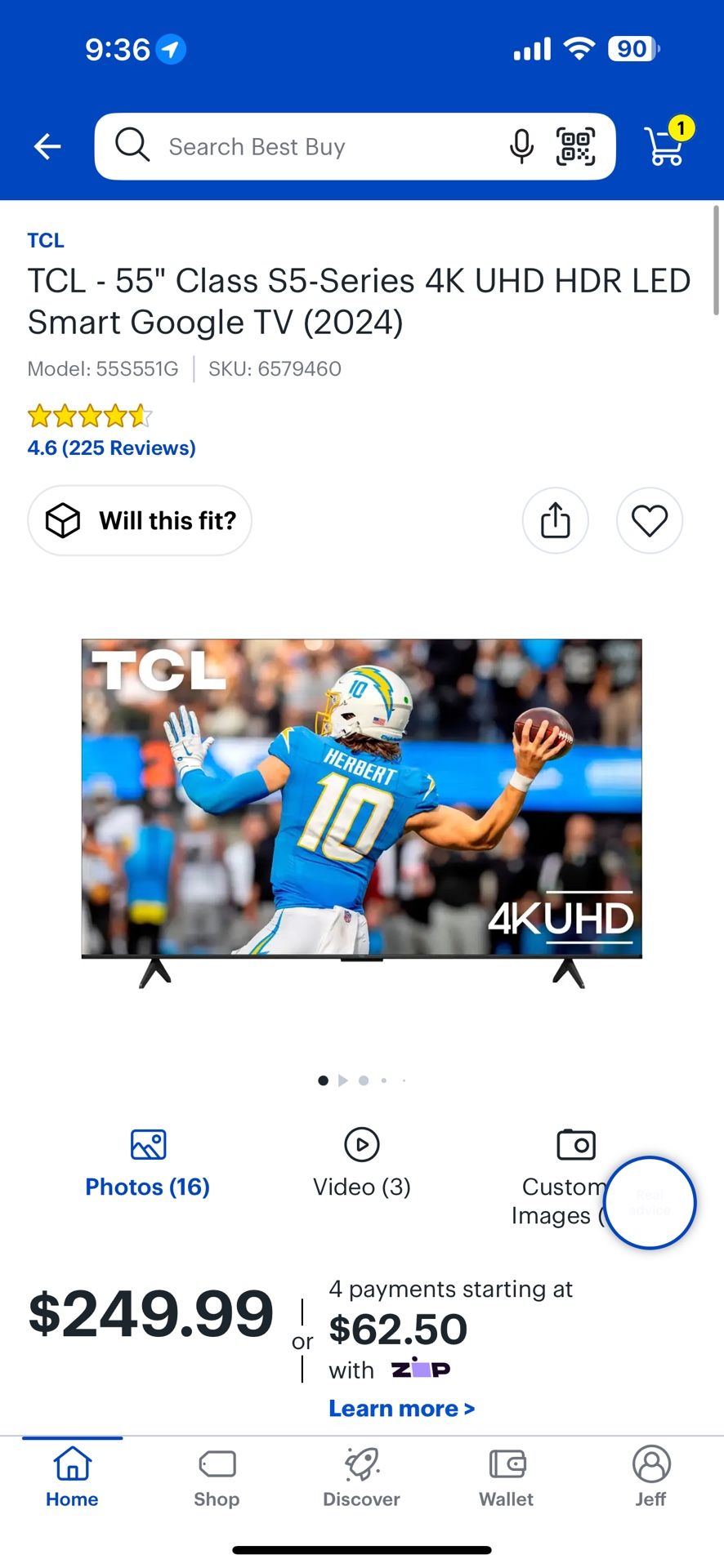 55” TV TCL Roku