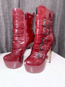 Red Platform Stiletto Buckle Dancer Stripper Heels