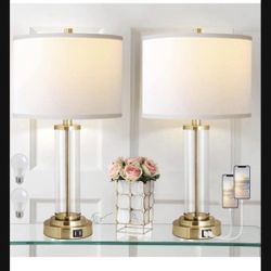 QiMH Lamps for Bedrooms Set of 2, Touch Control Table Lamps with Dual USB Ports, 3-Way Dimmable Bedside Lamp with Fabric Lampshade, Modern Nightstand 