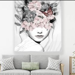 tapestry wall hanging vintage boho decorPretty girl Pink 51x59inch