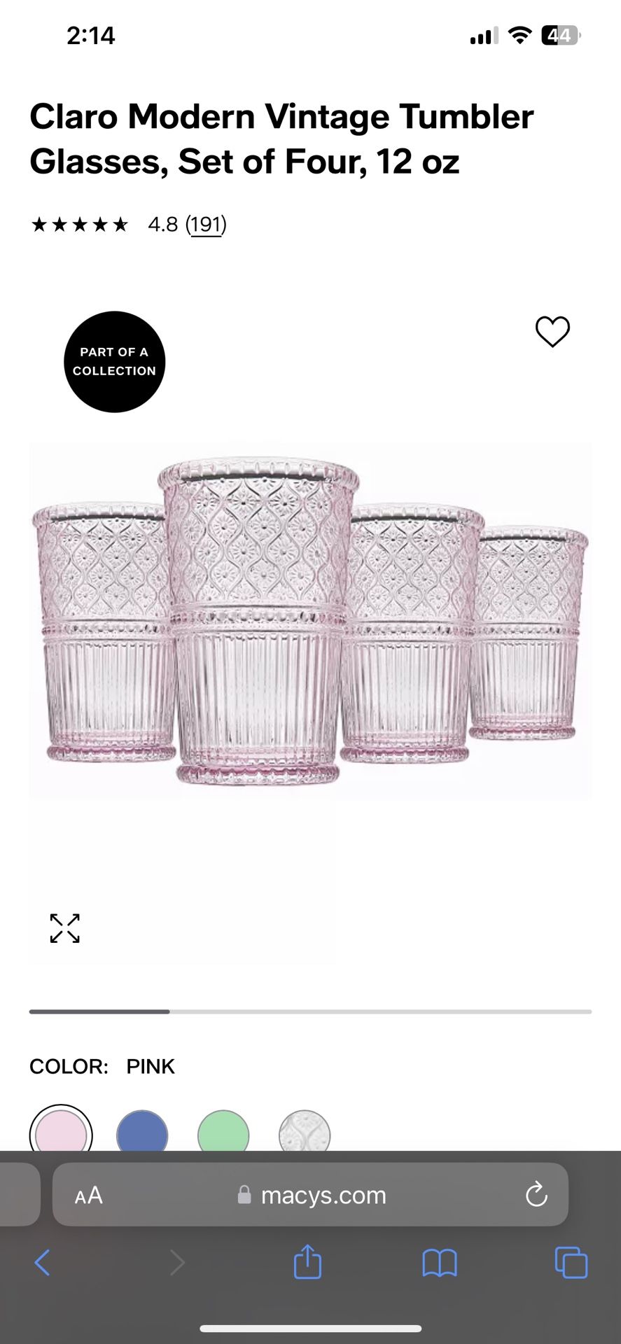 4 Godinger High Ball Pink Glasses