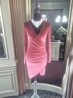 Pink Velvet Wrap Mini Dress Long Sleeve