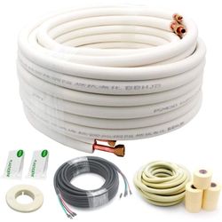 50ft Length Mini Split Line Set 1/4 1/2 OD Copper Pipes Tubing and 3/8 White