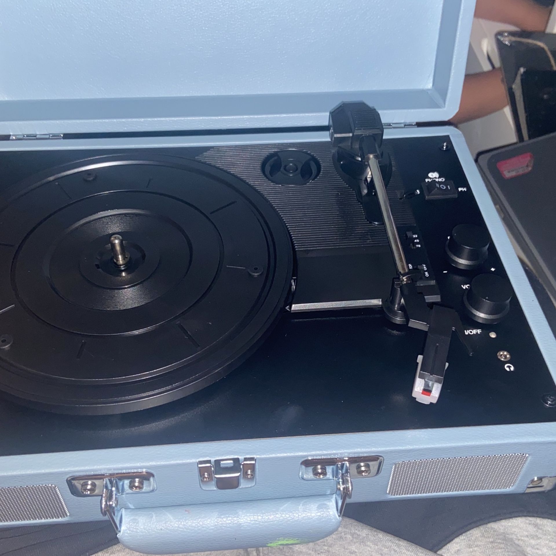 Crosley Record Player . Light blue black & silver .