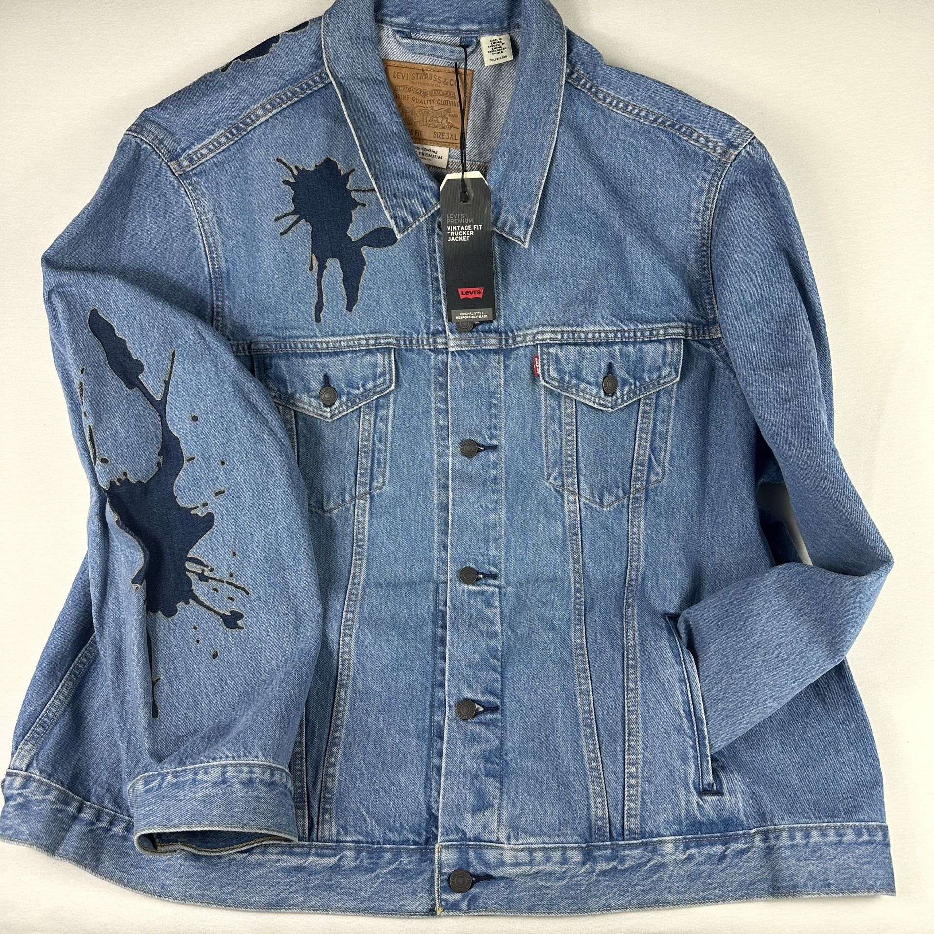 Levi's Premium Vintage Fit Splatter Denim Trucker Jacket Men 3XL (contact info removed)29 NEW