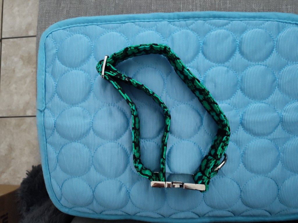 Green Floral Dog Collar Silver Hardware