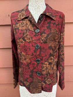Vintage 90s Briggs New York Floral Tapestry Blazer Red Gold