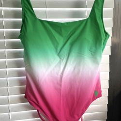 U.S. Polo Association - Pink/White/Green Ombré Swimsuit - One Piece - Size XL