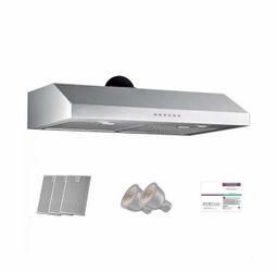 HGUOQ 36 in. 900 CFM Ducted Under Cabinet Range Hood in Stainless Steel with LED Lights, Top/Rear Vent, Washable Mesh Filters
