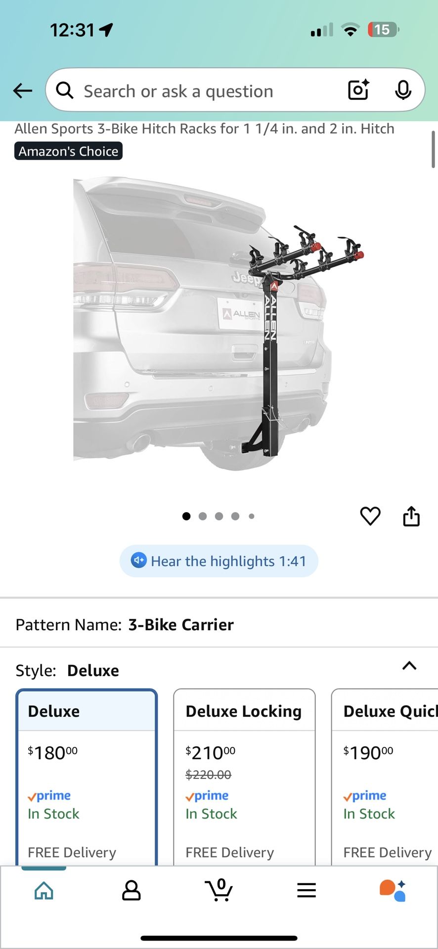 Allen Sports 3-Bike Hitch Rack – Fits 1 ¼” & 2” Hitch (Like New)