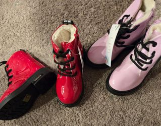 Toddler Patent Leather Lace-Up Boots with Fur Lining