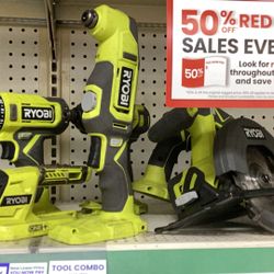 Ryobi Tool Bundle Tools Only Drill, Impact, Circular Saw, Light, And Multi Tool,