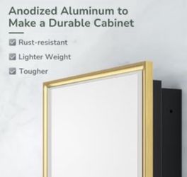 Open Box TokeShimi  Recessed 20x26Medicine Cabinet Bathroom Vanity Mirror Gold Metal Framed Surface Wall Mounted with Aluminum Alloy Beveled Edges