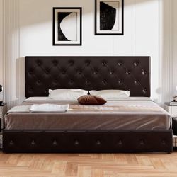 Upholstered King Size Platform Bed Frame with 4 Storage Drawers 