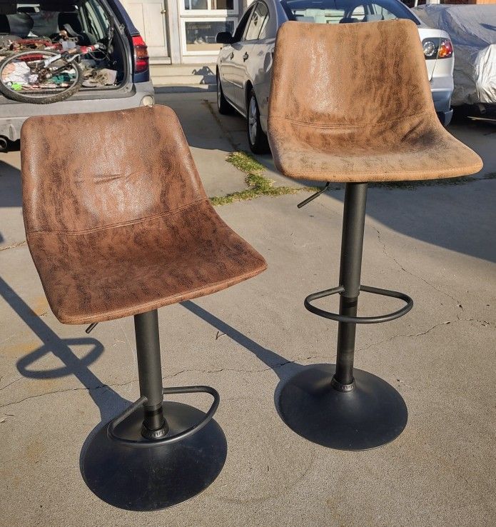 Pair of Ody Style Adjustable Height Swivel Faux Suede Leather Stools - $60 for Both