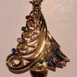 Vintage JJ Jewelry Christmas Tree Brooch  Circa 1970s -1980's