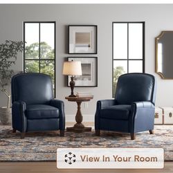 Set of 2 Genuine Leather Recliners – Dark Blue – Great Condition