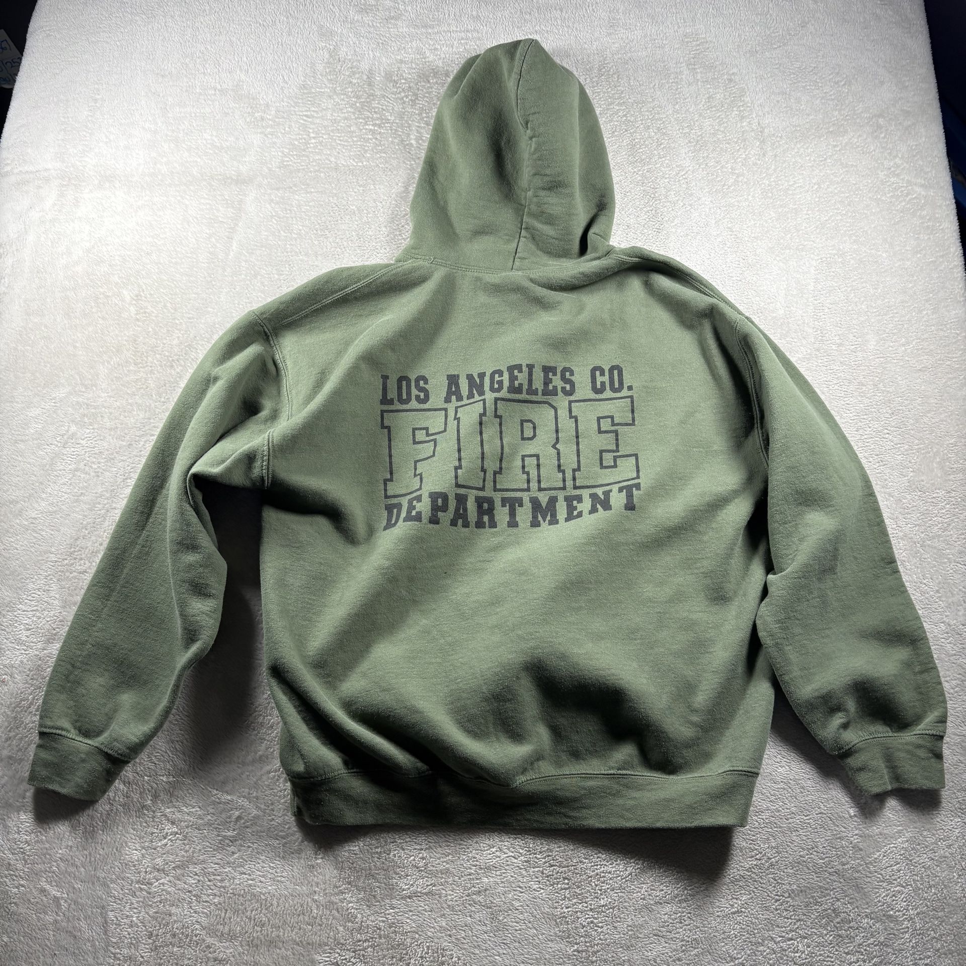 Vintage Los Angeles Fire Department Hoodie Men’s Large Faded Green #2747